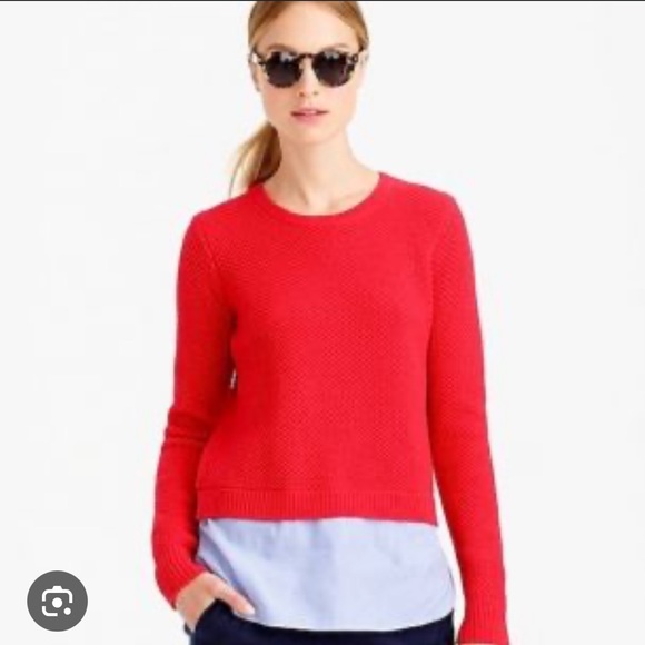 J. Crew 100% Lambswool Shirttail Combo Knitted Sweater Red Blue xs - Picture 2 of 6